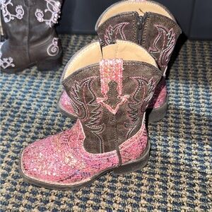 Roper Kids Sparkly Pink and Brown Boots